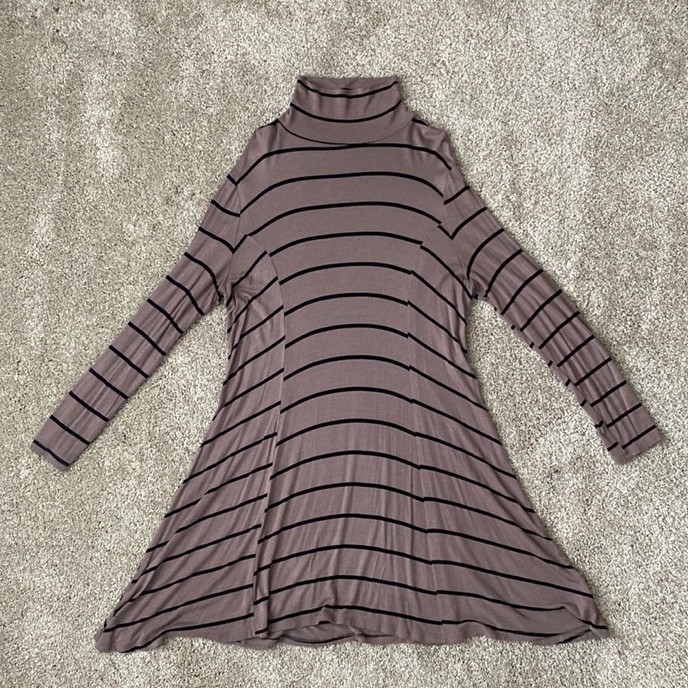 Charlotte Russe High Neck Long Sleeve Striped Dress